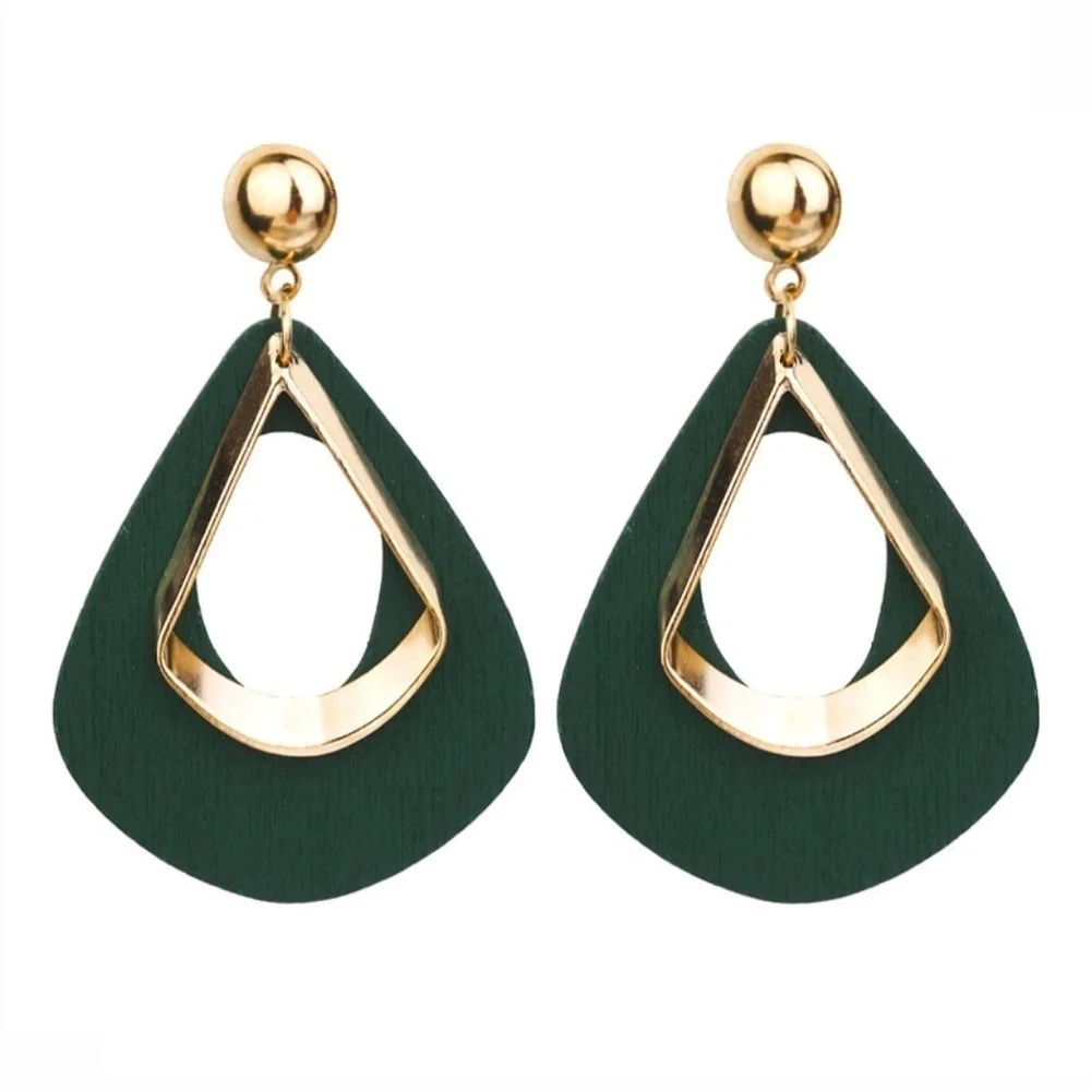 *ADA* Gold x Green Wooden Fashion Dangle Earrings